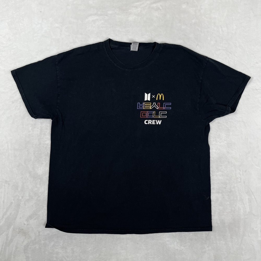 BTS X McDonalds Crew T-Shirt Mens XL Black K-Pop Fast Food Logo Graphic Tee